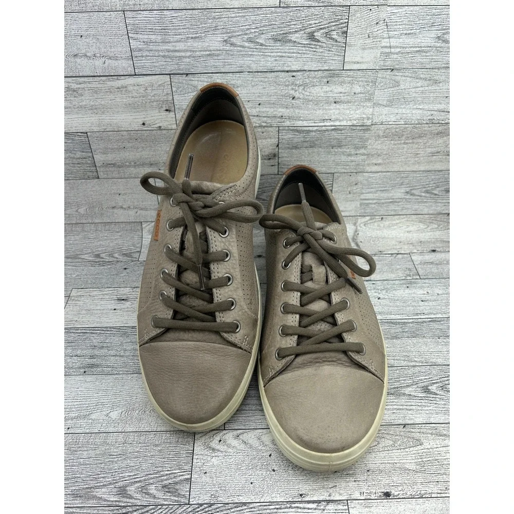 ECCO Soft 7 Men Sneaker Taupe Leather Low Top Lace Up‎ Shoes Size EU 43 US 9.5